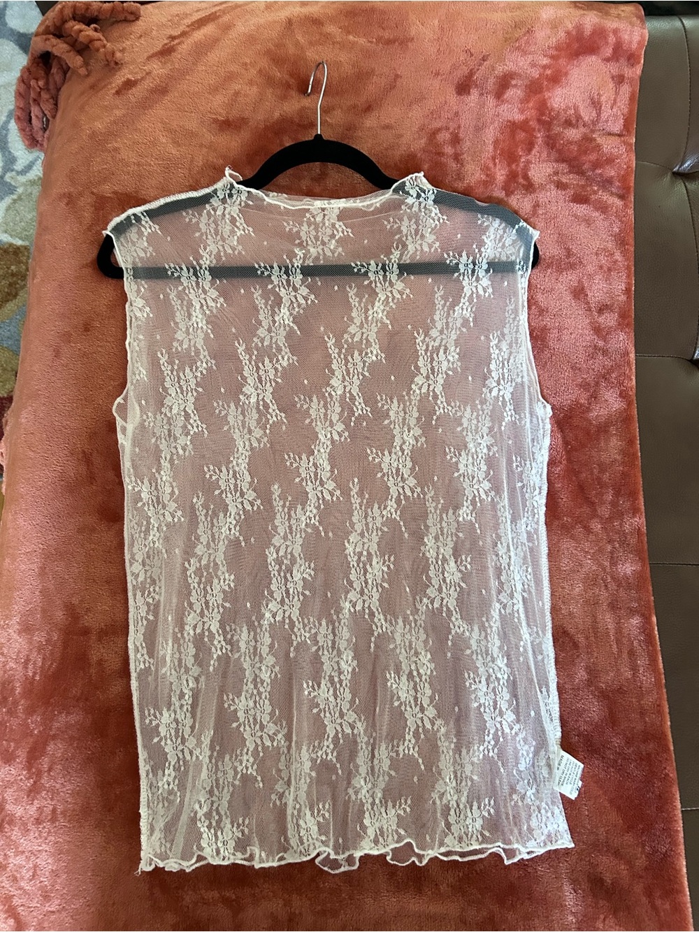 Sheer Lace Sleeveless Overlay Top - ivory